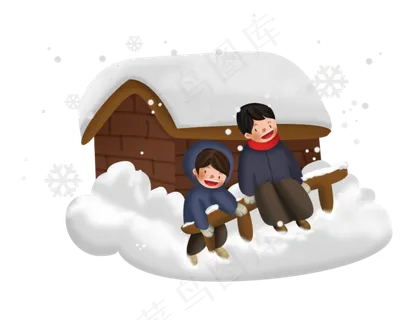 冬季系列村外玩雪的儿童,免抠元素