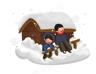 冬季系列村外玩雪的儿童,免抠元素