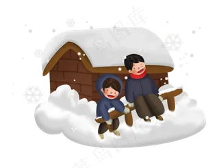 冬季系列村外玩雪的儿童,免抠元素