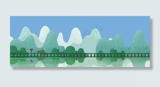 春天踏青文艺小清新卡通蓝色banner