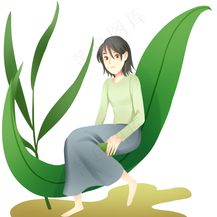 端午节坐粽叶女孩(2000X2000(DPI:300))psd模版下载