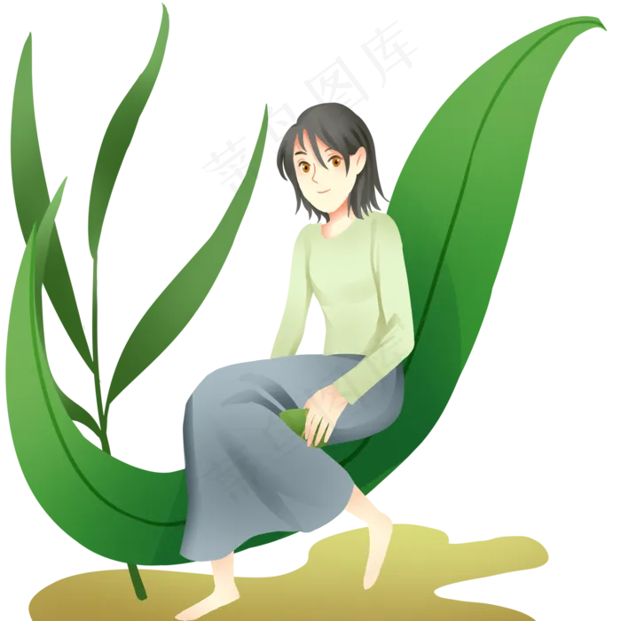 端午节坐粽叶女孩(2000X2000(DPI:300))psd模版下载