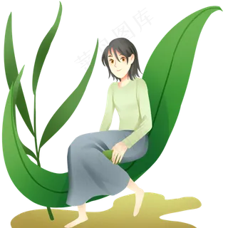 端午节坐粽叶女孩