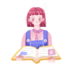 五四青年节女孩看书卡通可爱免扣