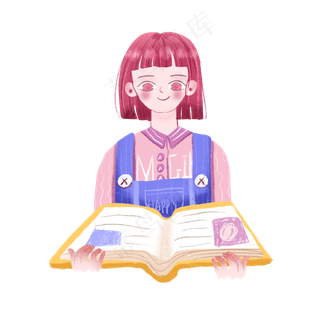 五四青年节女孩看书卡通可爱免扣