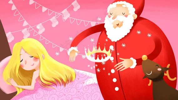 圣诞老人送礼物手绘插画