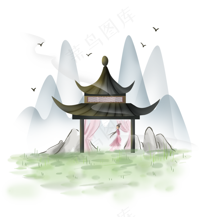 中国风亭子,免抠元素(2000*2158px 300 dpi )