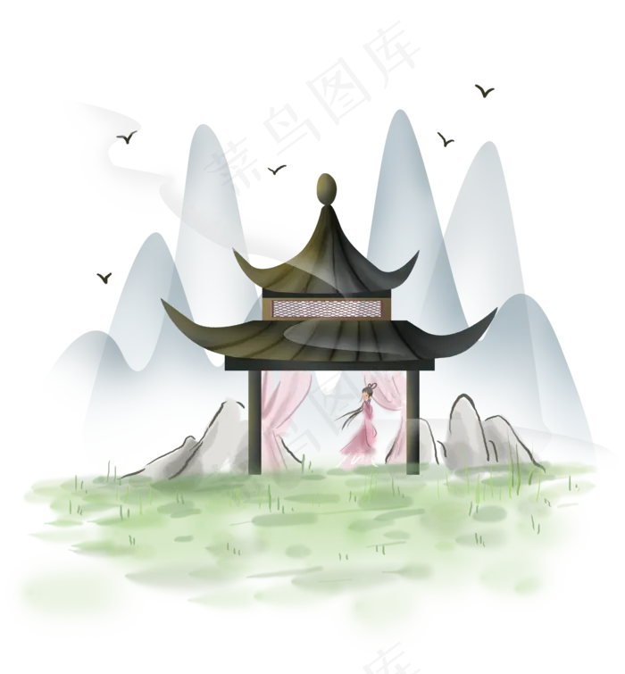 中国风亭子,免抠元素(2000*2158px 300 dpi )