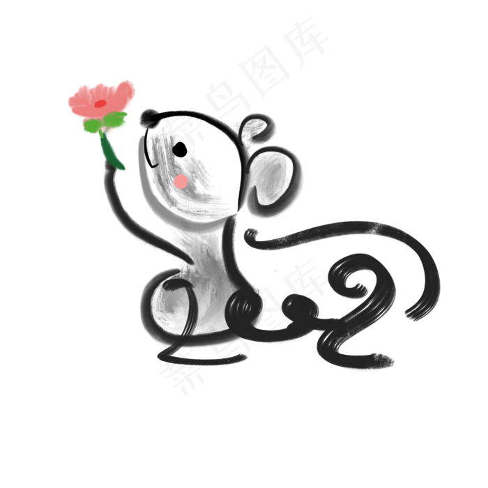 灰色黑色水墨鼠年,免抠元素