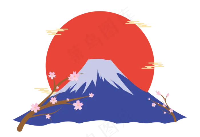 日式元素富士山和樱花,免抠元素(3543*2426px 300 dpi )ai矢量模版下载