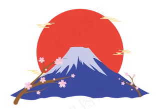 日式元素富士山和樱花,免抠元素