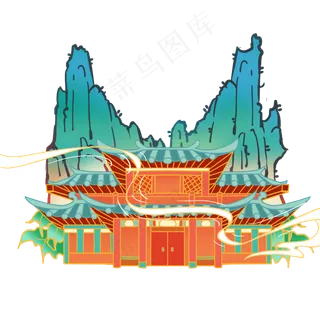 淡雅国风建筑假山