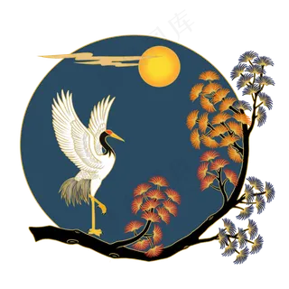 国潮风松枝仙鹤