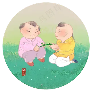 二十四节气端午习俗斗百草PNG