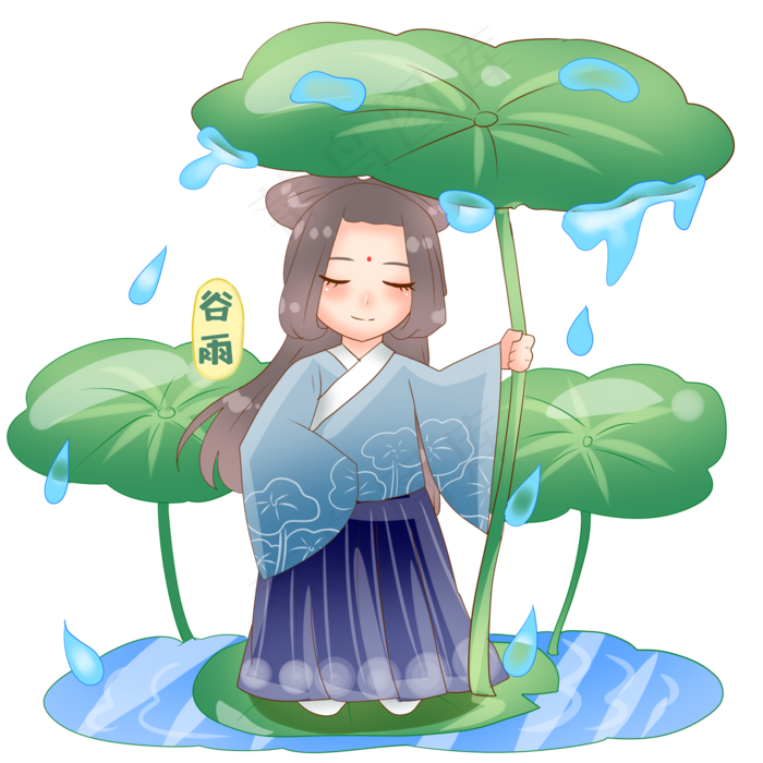 谷雨荷叶打伞的姑娘