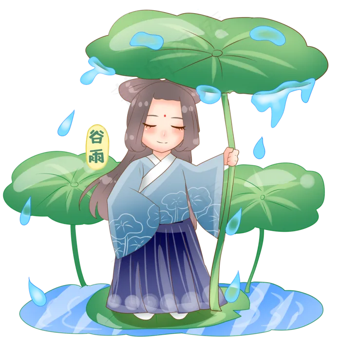 谷雨荷叶打伞的姑娘(2000X2000(DPI:299))psd模版下载