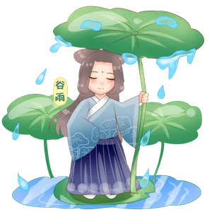 谷雨荷叶打伞的姑娘