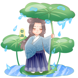 谷雨荷叶打伞的姑娘