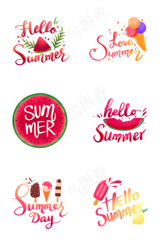 夏天英文手账PNG免抠素材组图
