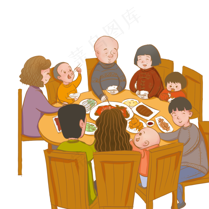 过年一家人团聚吃年夜饭,免抠元素
