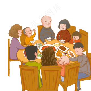过年一家人团聚吃年夜饭,免抠元素
