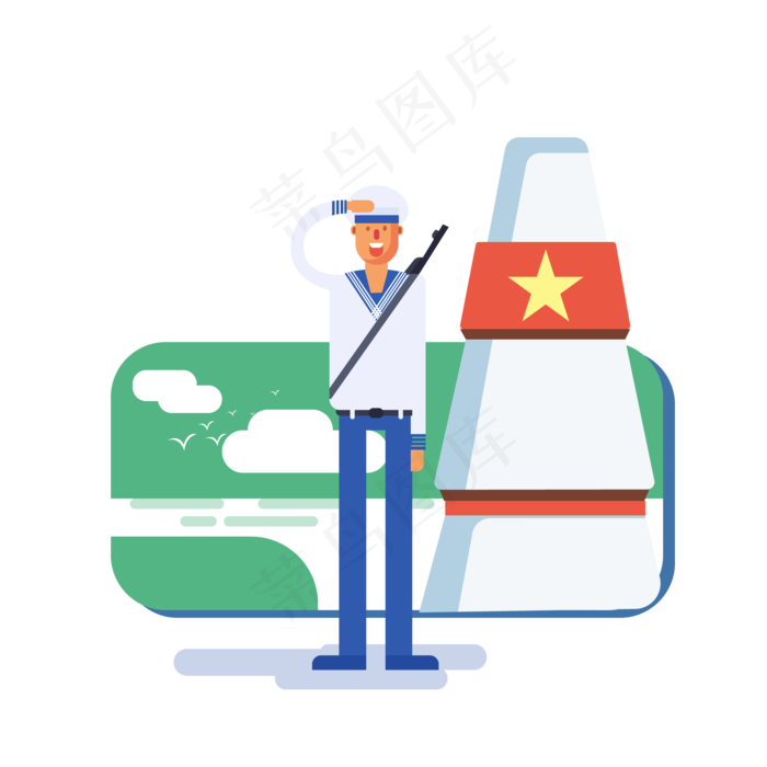 建军节海军军人手绘矢量图