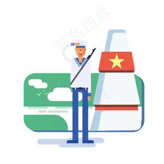建军节海军军人手绘矢量图