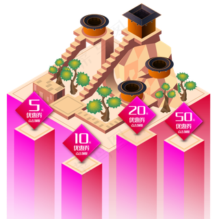 纪念碑谷风福建土楼电商主题,免抠元素