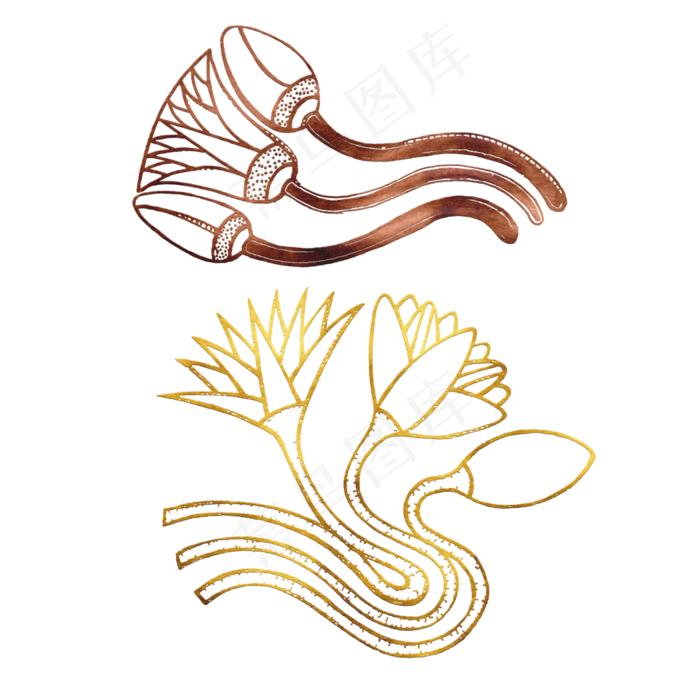 古典金色埃及巴比伦莲花植物花卉(3500X3500(DPI:300))psd模版下载