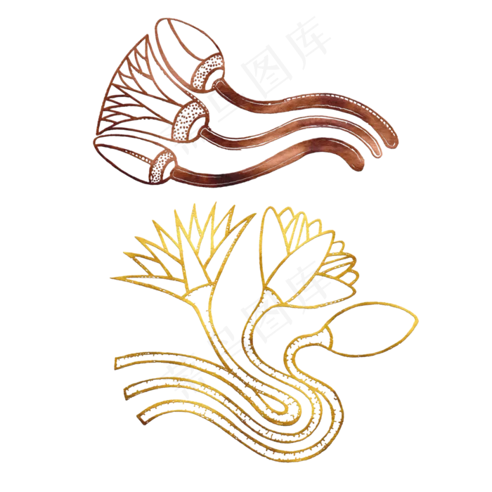 古典金色埃及巴比伦莲花植物花卉(3500X3500(DPI:300))psd模版下载