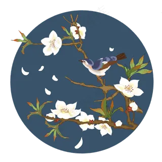 工笔花鸟蓝底图,免抠元素