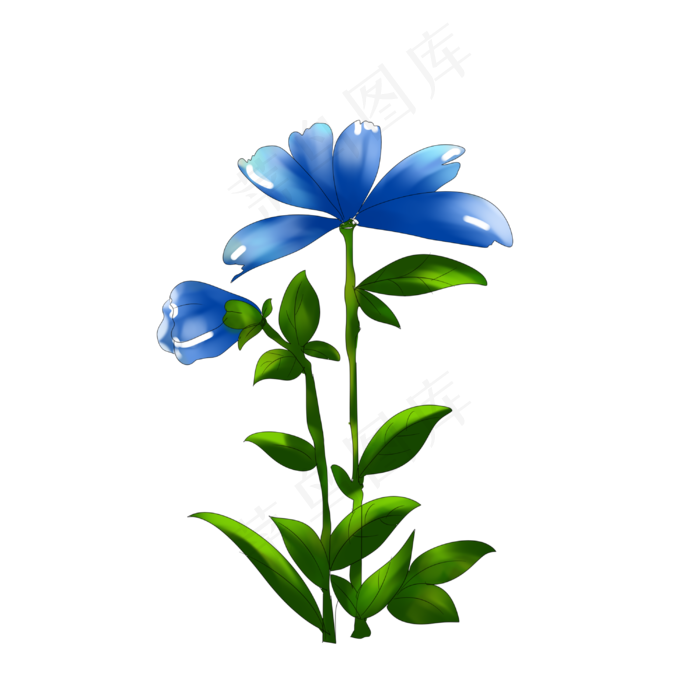 蓝色花朵手绘装饰图案