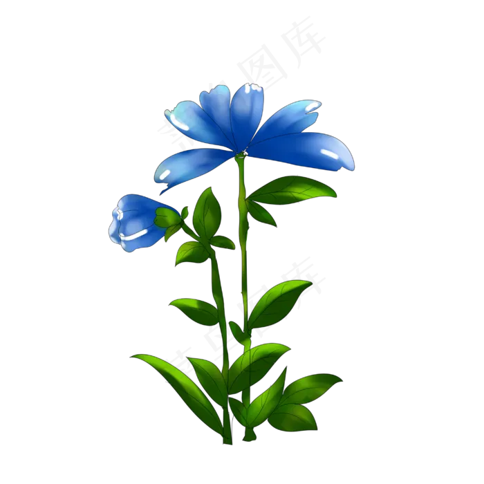 蓝色花朵手绘装饰图案(3000X3000(DPI:300))psd模版下载