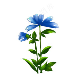 蓝色花朵手绘装饰图案