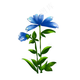 蓝色花朵手绘装饰图案