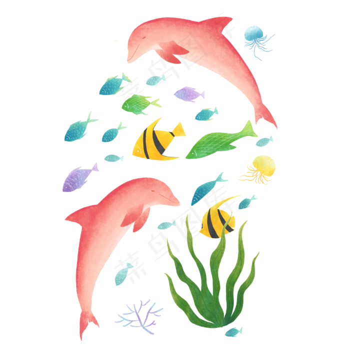 夏季海边元素装饰图,免抠元素(3000X3000(DPI:300))psd模版下载