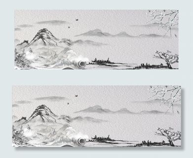 复古手绘古风简约风格海报banner背景