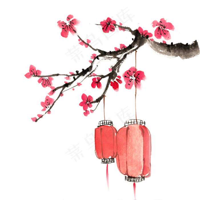 元旦梅花与灯笼,免抠元素(4724X4724(DPI:300))psd模版下载