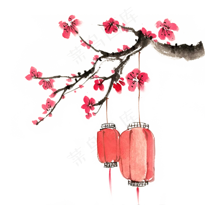 元旦梅花与灯笼,免抠元素(4724X4724(DPI:300))psd模版下载
