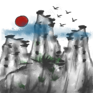 中国风山水植物花鸟山石水墨,免抠元素