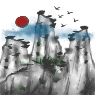 中国风山水植物花鸟山石水墨,免抠元素