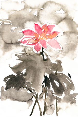 水墨荷花水彩画PNG免抠素材