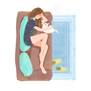 小暑夏日宅家午休女孩png素材