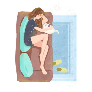 小暑夏日宅家午休女孩png素材