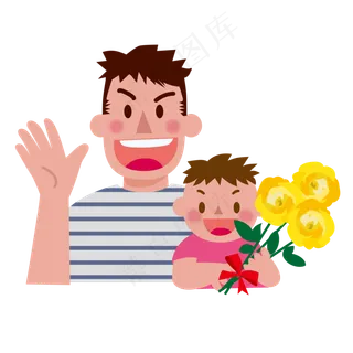 父亲节多彩卡通手绘父子