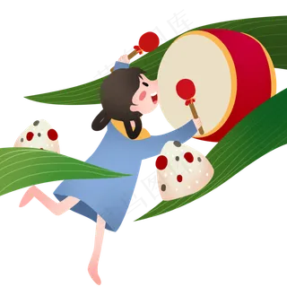 端午节粽子女孩击鼓