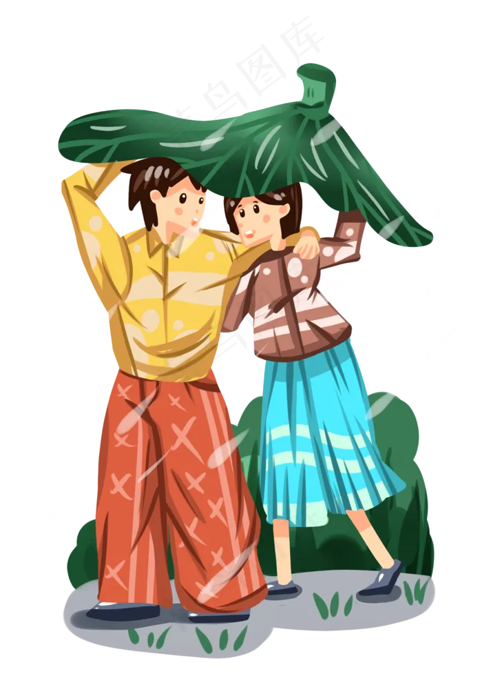 谷雨用叶子挡雨的小孩(2480X3507(DPI:300))psd模版下载