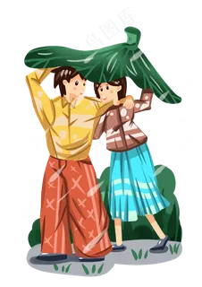 谷雨用叶子挡雨的小孩