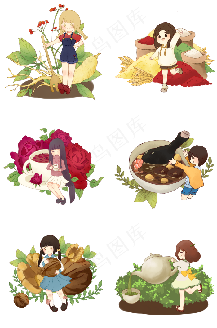 养生滋补食物人参五谷杂粮玫瑰花