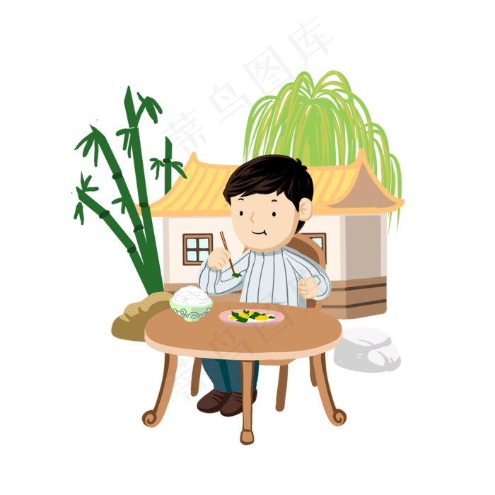 谷雨吃饭的小男孩